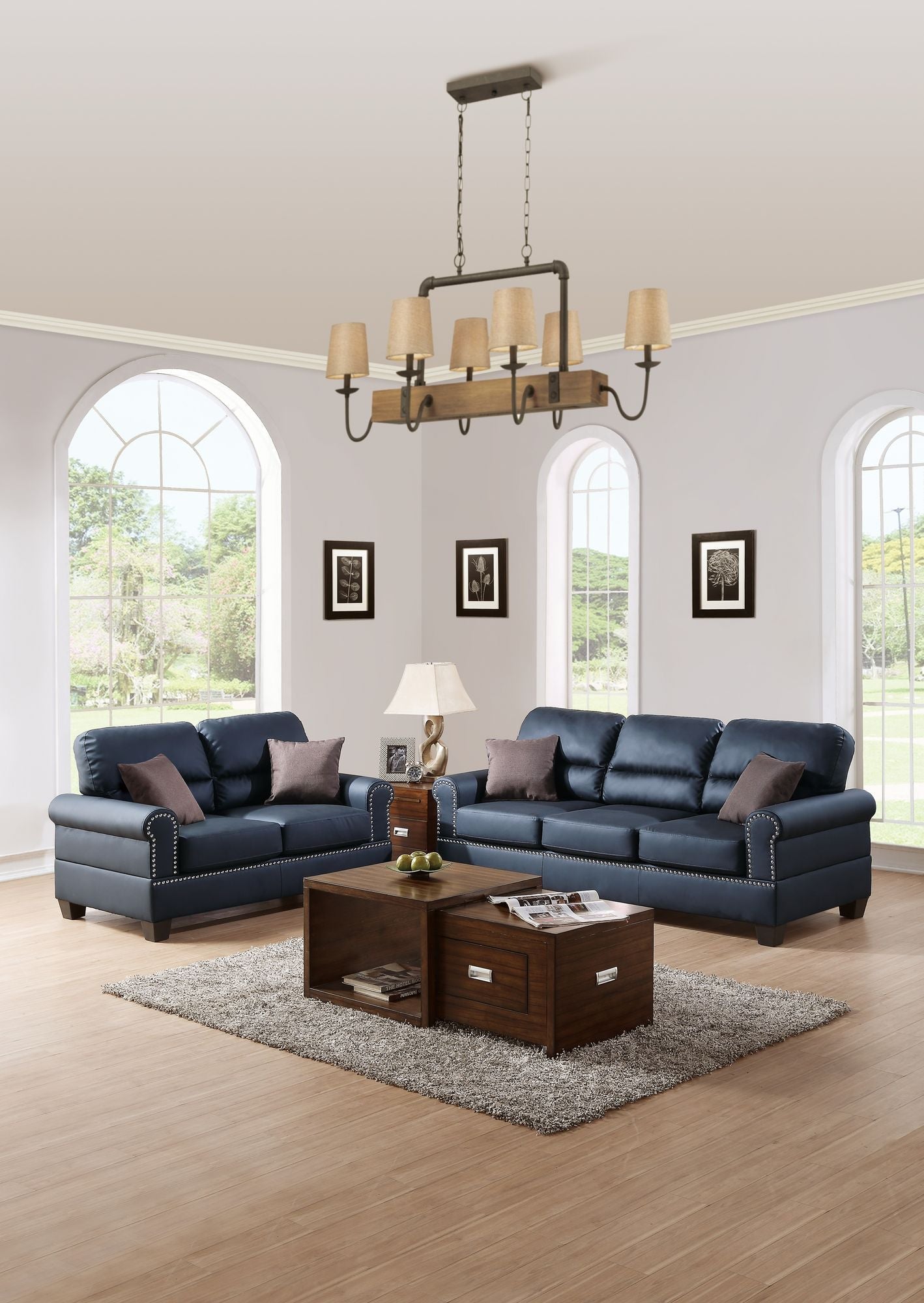 Black Bonded Leather 2pc Sofa Set Sofa And Loveseat Living Room Furniture - Comfortable Living Decor