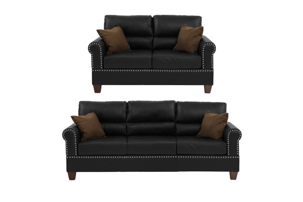 Black Bonded Leather 2pc Sofa Set Sofa And Loveseat Living Room Furniture - Comfortable Living Decor