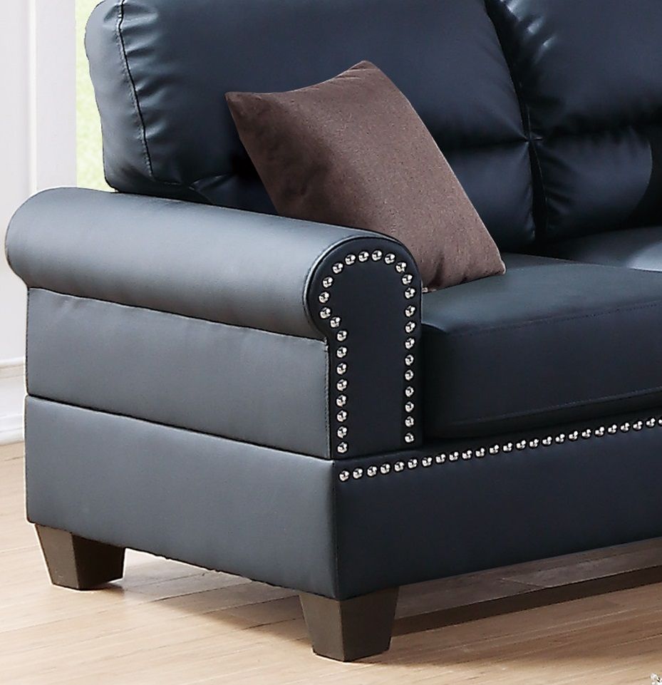 Black Bonded Leather 2pc Sofa Set Sofa And Loveseat Living Room Furniture - Comfortable Living Decor