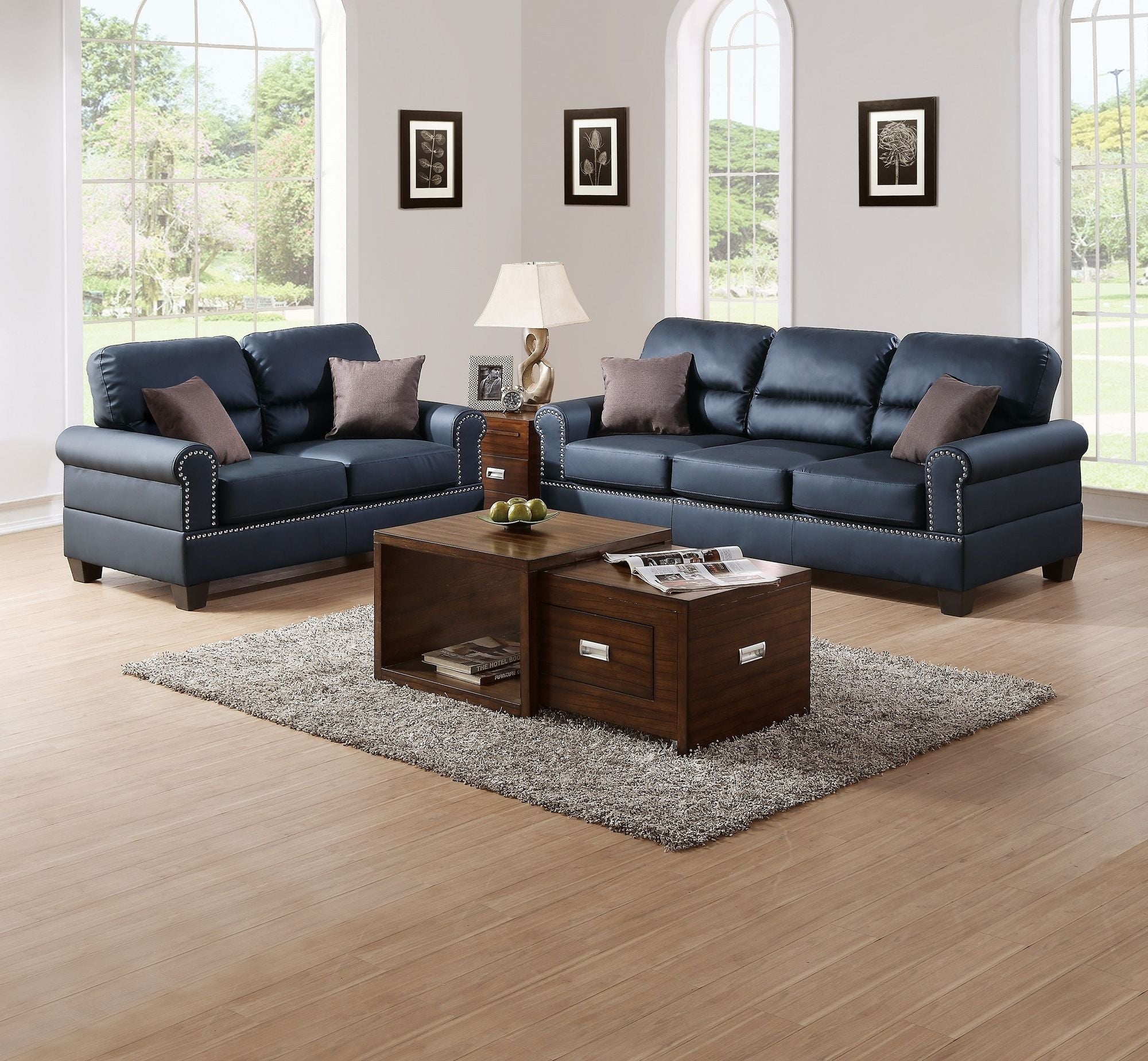Black Bonded Leather 2pc Sofa Set Sofa And Loveseat Living Room Furniture - Comfortable Living Decor