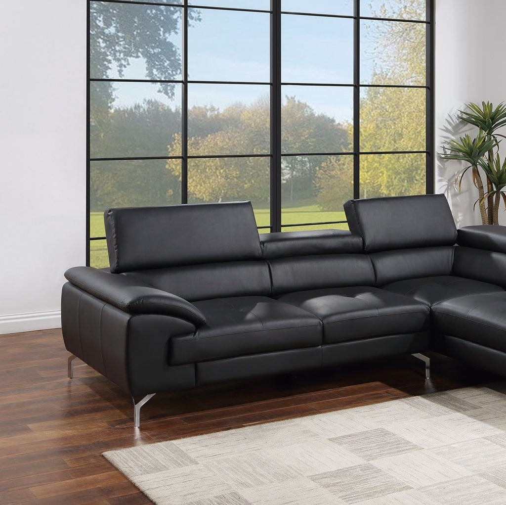 Black Color Sectional Couch 2pc Set Living Room Furniture Faux Leather Right Facing Chaise And Left Facing Sofa Metal Legs - Comfortable Living Decor