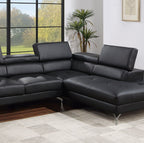 Black Color Sectional Couch 2pc Set Living Room Furniture Faux Leather Right Facing Chaise And Left Facing Sofa Metal Legs - Comfortable Living Decor