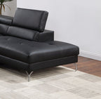 Black Color Sectional Couch 2pc Set Living Room Furniture Faux Leather Right Facing Chaise And Left Facing Sofa Metal Legs - Comfortable Living Decor