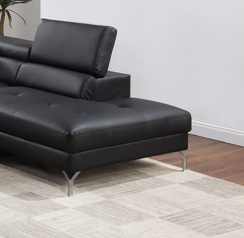 Black Color Sectional Couch 2pc Set Living Room Furniture Faux Leather Right Facing Chaise And Left Facing Sofa Metal Legs - Comfortable Living Decor