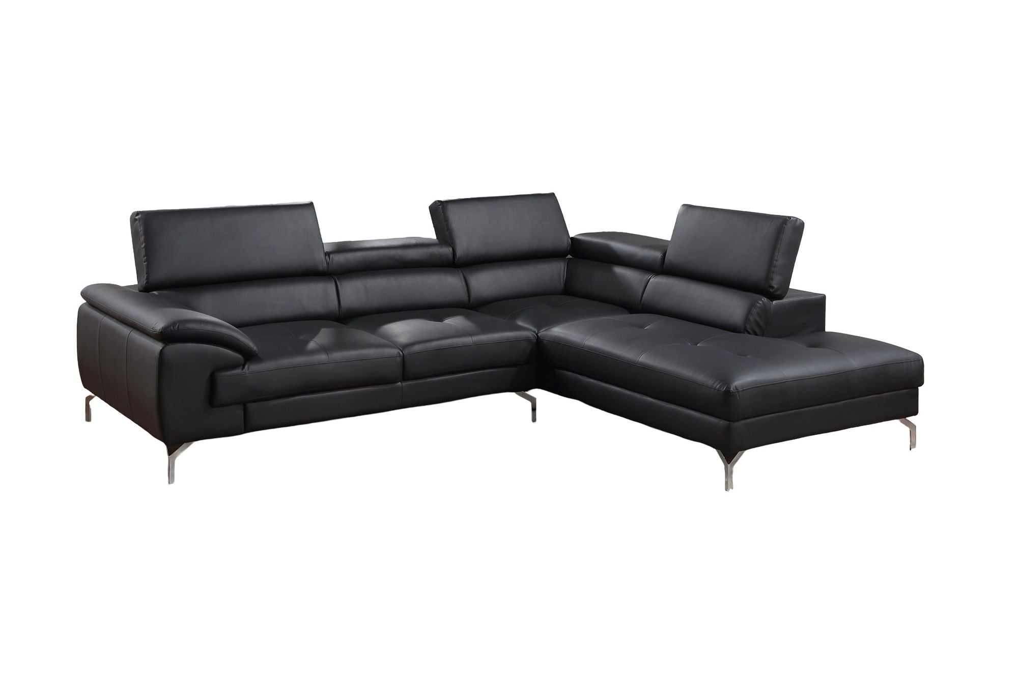 Black Color Sectional Couch 2pc Set Living Room Furniture Faux Leather Right Facing Chaise And Left Facing Sofa Metal Legs - Comfortable Living Decor