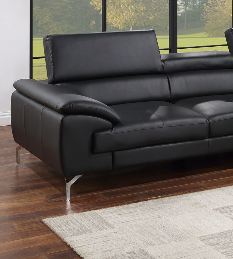 Black Color Sectional Couch 2pc Set Living Room Furniture Faux Leather Right Facing Chaise And Left Facing Sofa Metal Legs - Comfortable Living Decor