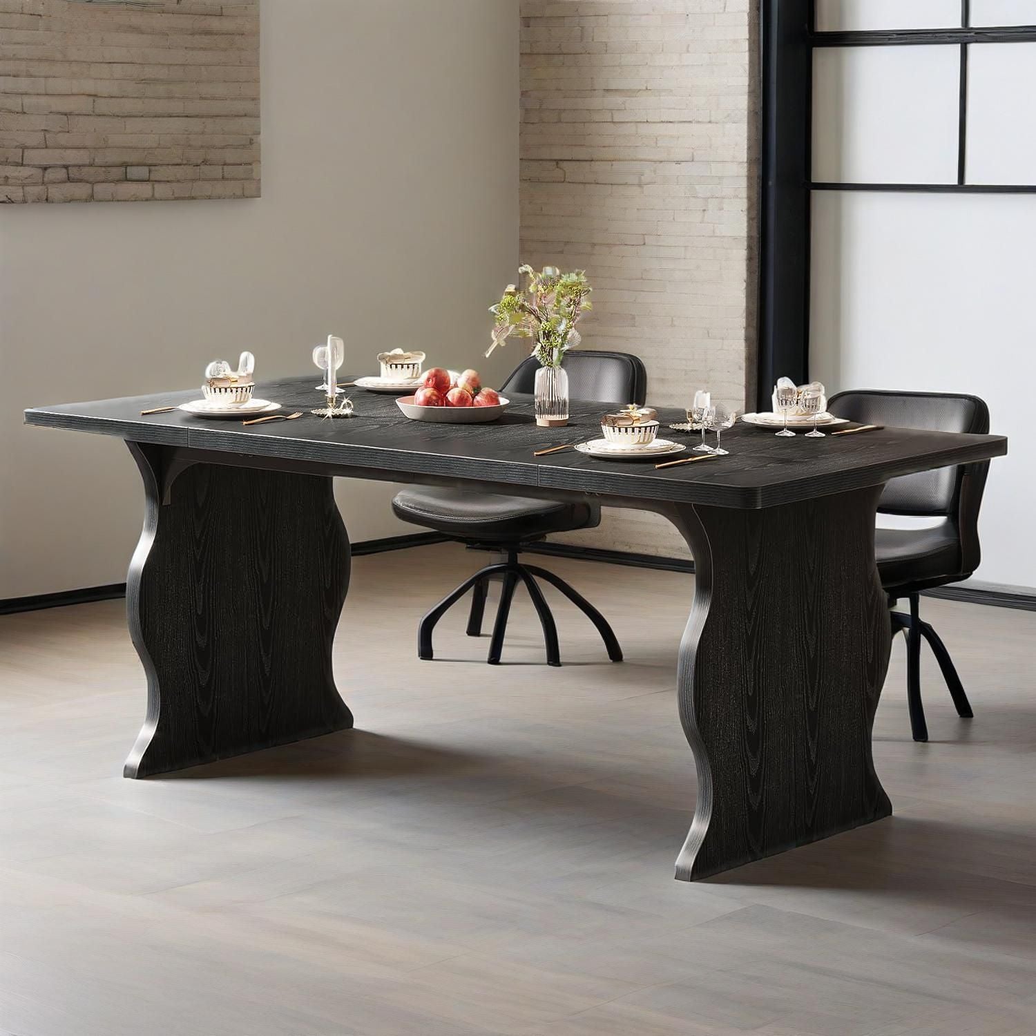 Black Dining Table for 4 - 6, 63 - Inch Rectangular Modern Kitchen Table - Comfortable Living Decor