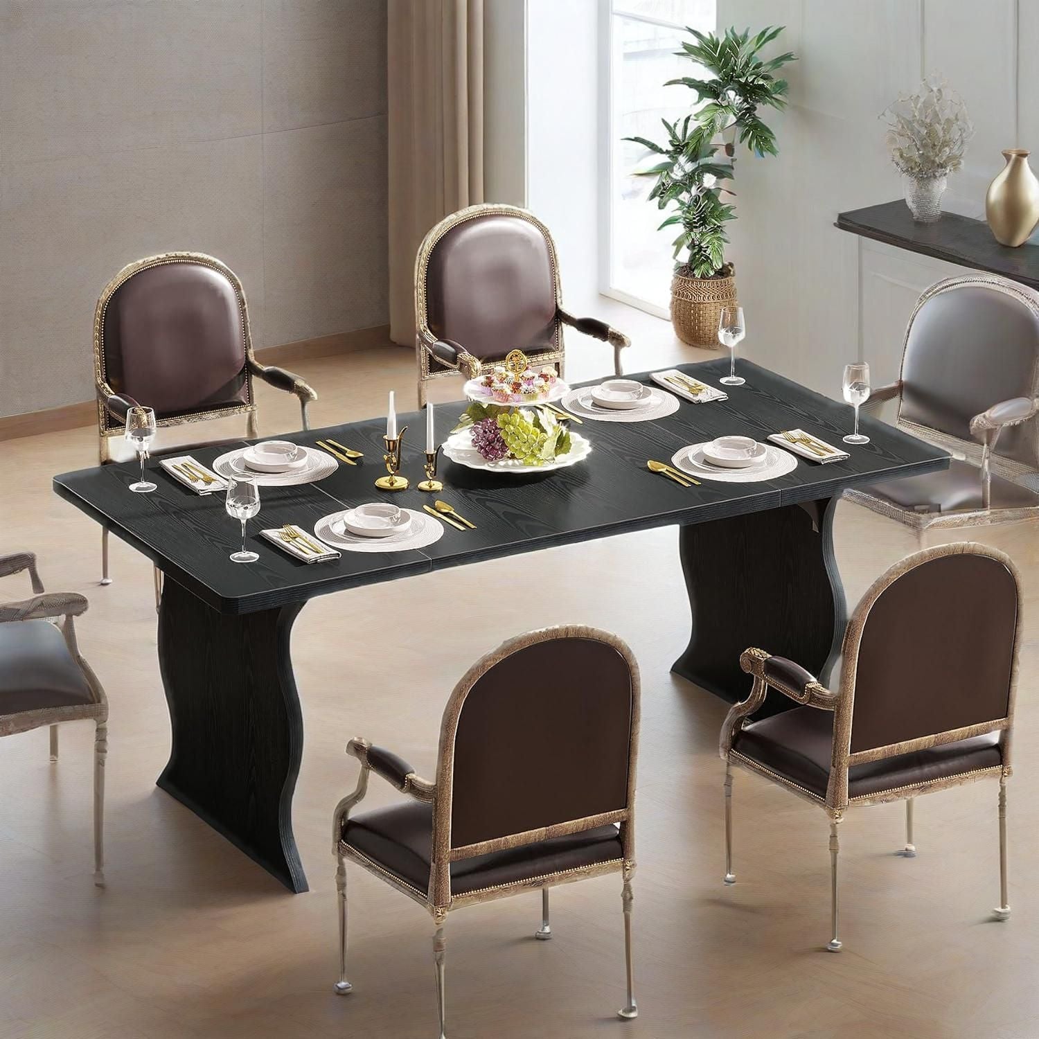 Black Dining Table for 4 - 6, 63 - Inch Rectangular Modern Kitchen Table - Comfortable Living Decor