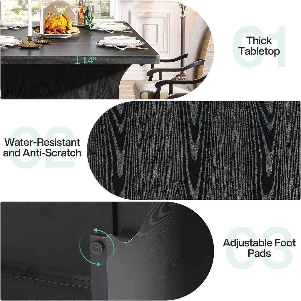 Black Dining Table for 4 - 6, 63 - Inch Rectangular Modern Kitchen Table - Comfortable Living Decor