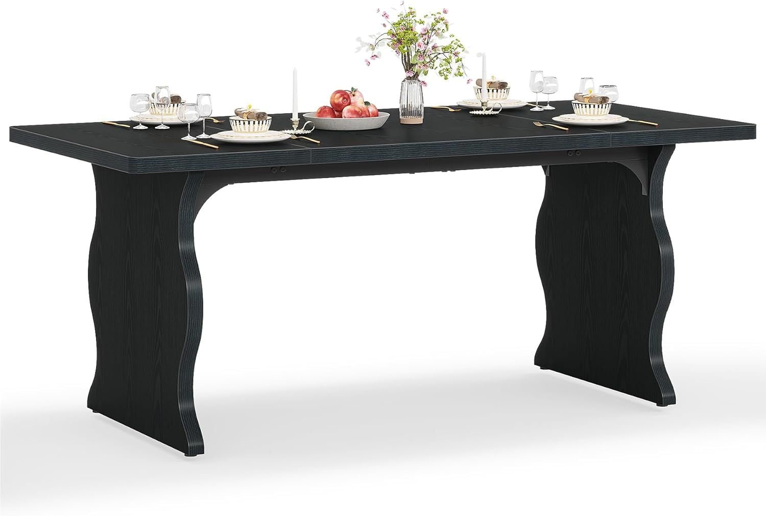 Black Dining Table for 4 - 6, 63 - Inch Rectangular Modern Kitchen Table - Comfortable Living Decor