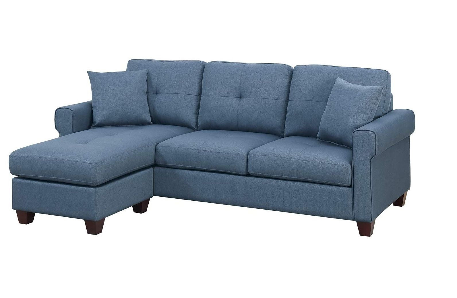 Blue Color Glossy Polyfiber Tufted Cushion Couch Sectional Sofa Chaise Living Room Furniture Reversible Sectionals Chaise - Comfortable Living Decor