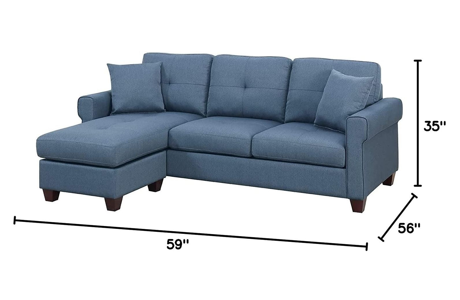 Blue Color Glossy Polyfiber Tufted Cushion Couch Sectional Sofa Chaise Living Room Furniture Reversible Sectionals Chaise - Comfortable Living Decor