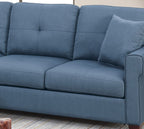 Blue Color Glossy Polyfiber Tufted Cushion Couch Sectional Sofa Chaise Living Room Furniture Reversible Sectionals Chaise - Comfortable Living Decor