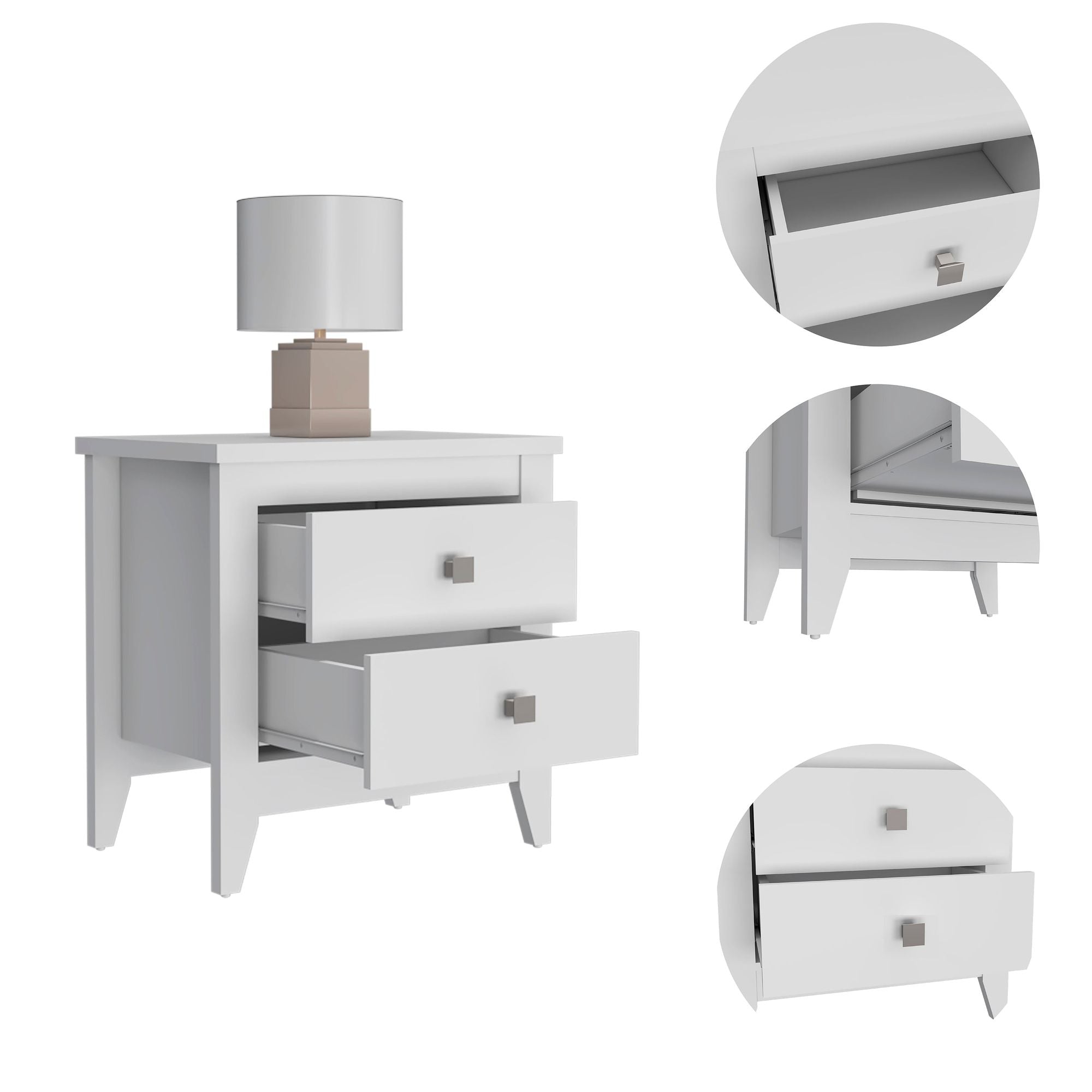 Breeze Four - Legged Modern Bedroom Nightstand, with Two Drawers, Black - Comfortable Living Decor