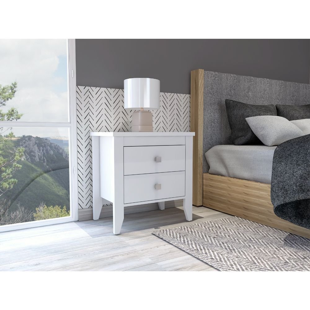 Breeze Four - Legged Modern Bedroom Nightstand, with Two Drawers, Black - Comfortable Living Decor