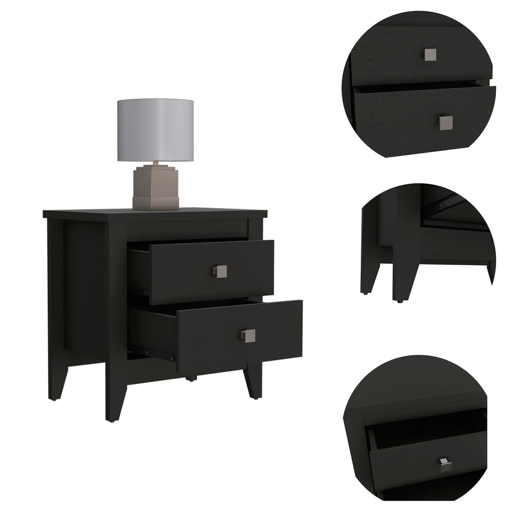 Breeze Four - Legged Modern Bedroom Nightstand, with Two Drawers, Black - Comfortable Living Decor