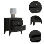 Breeze Four - Legged Modern Bedroom Nightstand, with Two Drawers, Black - Comfortable Living Decor