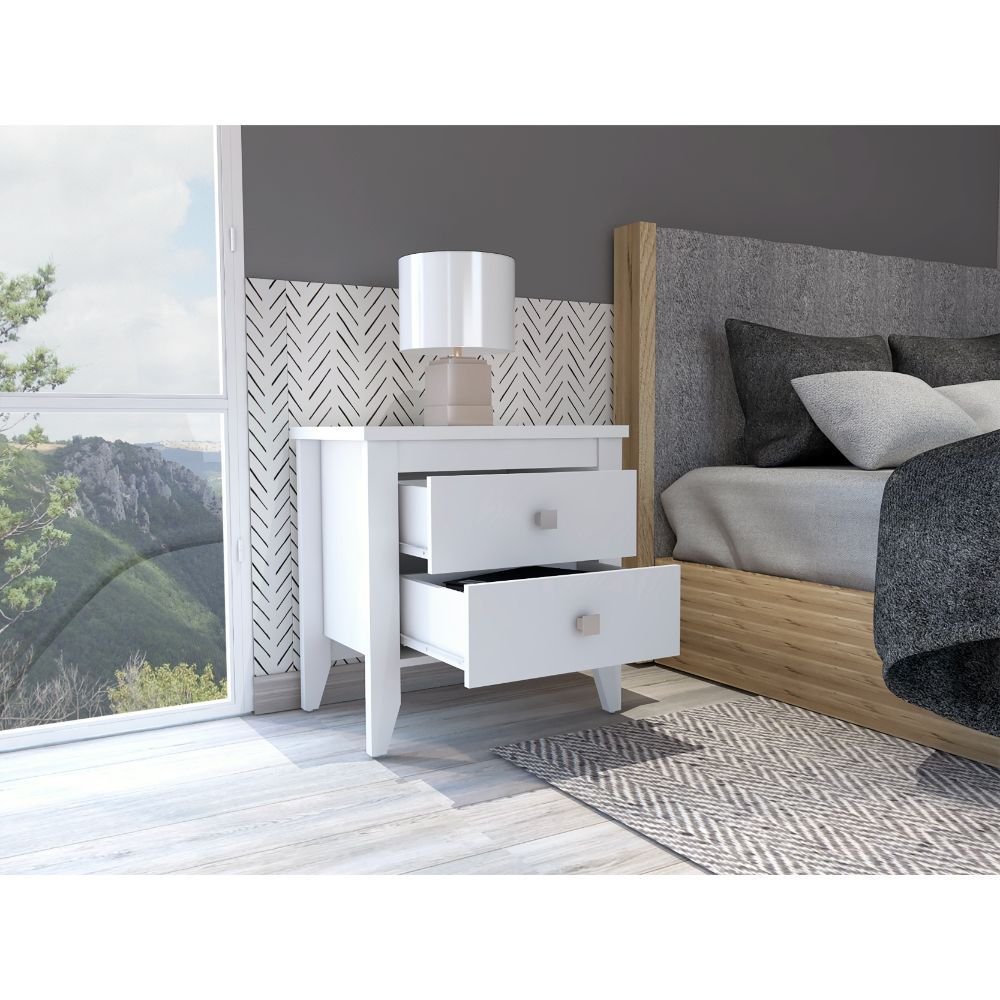 Breeze Four - Legged Modern Bedroom Nightstand, with Two Drawers, Black - Comfortable Living Decor