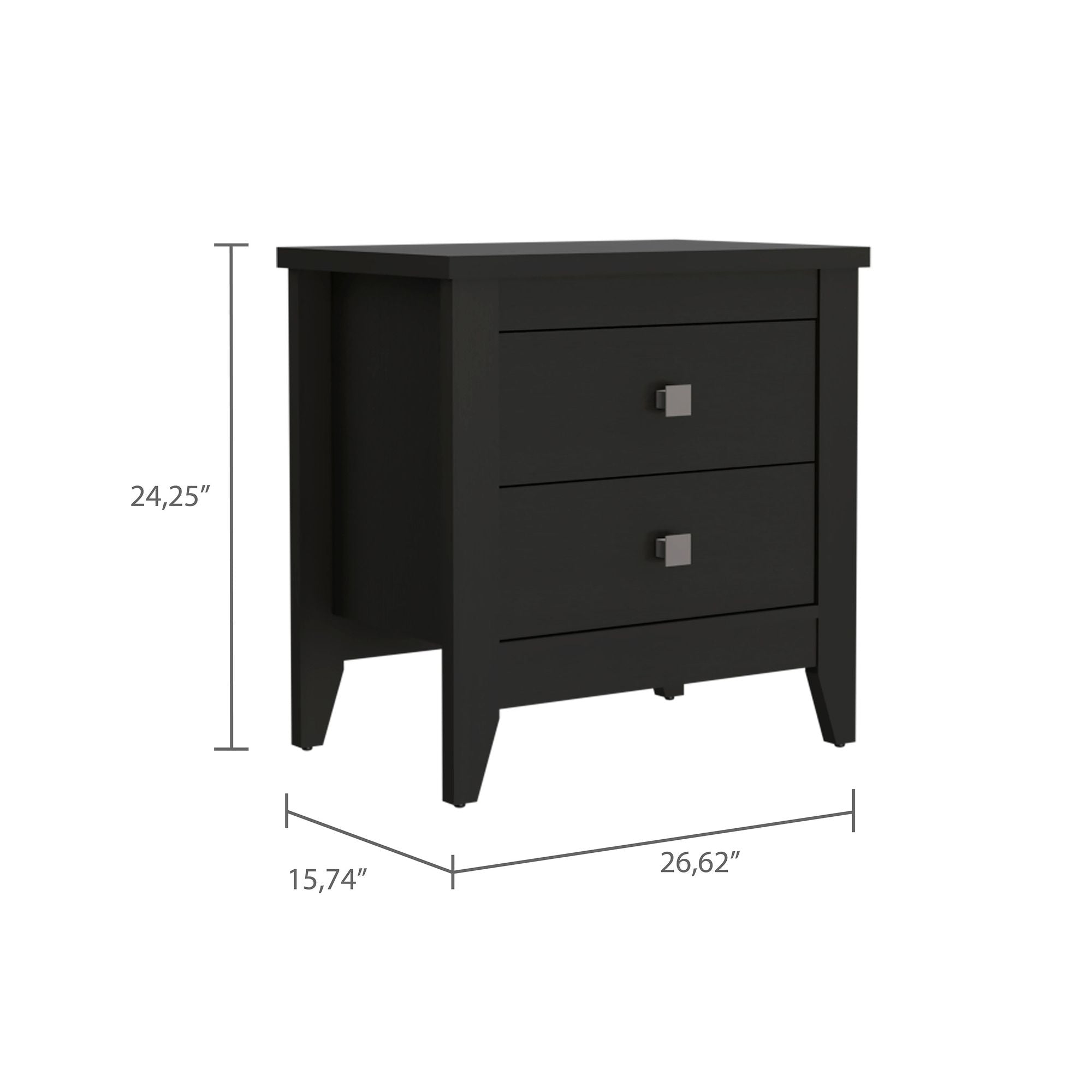 Breeze Four - Legged Modern Bedroom Nightstand, with Two Drawers, Black - Comfortable Living Decor