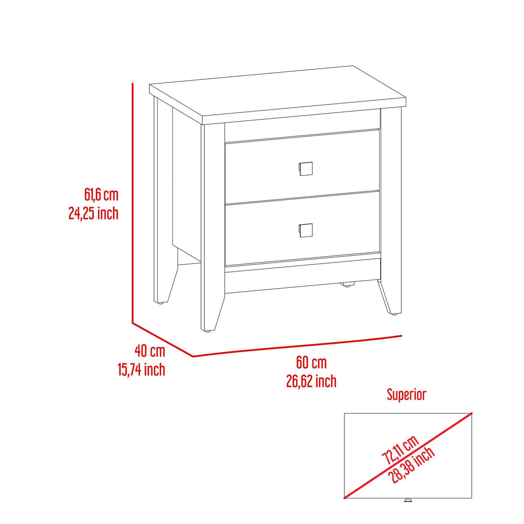 Breeze Four - Legged Modern Bedroom Nightstand, with Two Drawers, Black - Comfortable Living Decor