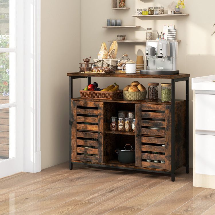 Buffet Cabinet Industrial Sideboard Storage Cabinet with Slatted Door and 3 Adjustable Shelves - Comfortable Living Decor