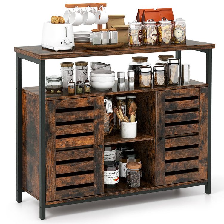 Buffet Cabinet Industrial Sideboard Storage Cabinet with Slatted Door and 3 Adjustable Shelves - Comfortable Living Decor