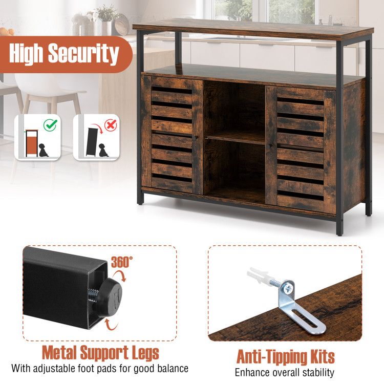 Buffet Cabinet Industrial Sideboard Storage Cabinet with Slatted Door and 3 Adjustable Shelves - Comfortable Living Decor