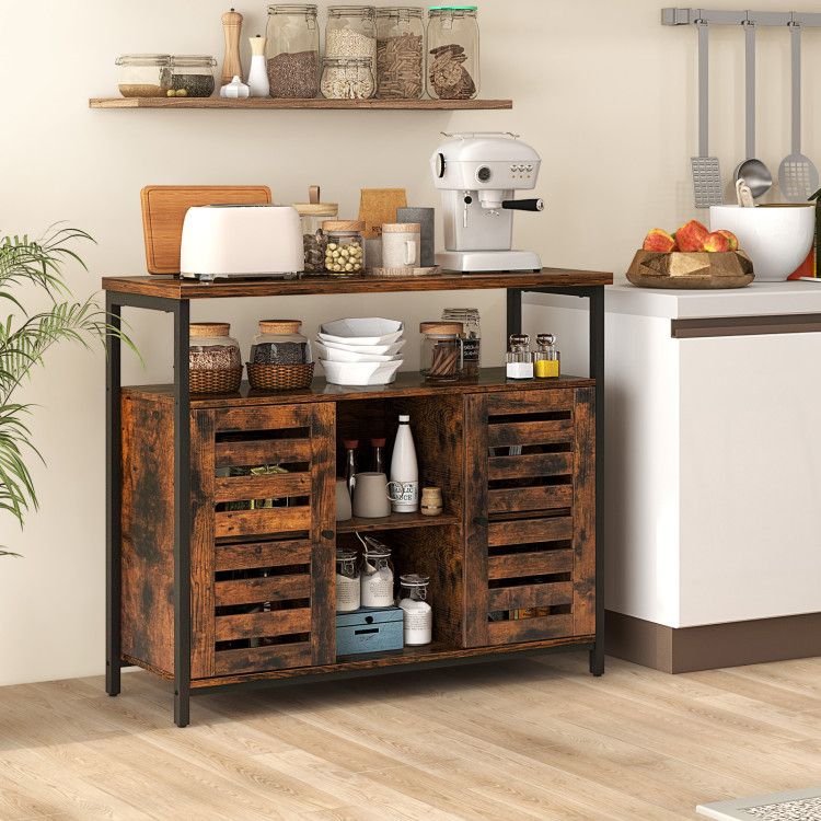 Buffet Cabinet Industrial Sideboard Storage Cabinet with Slatted Door and 3 Adjustable Shelves - Comfortable Living Decor