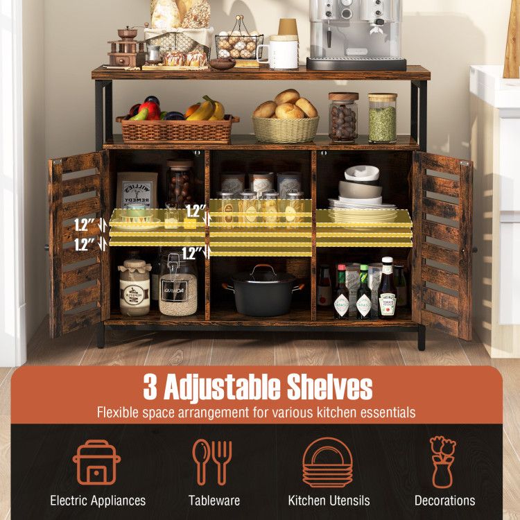 Buffet Cabinet Industrial Sideboard Storage Cabinet with Slatted Door and 3 Adjustable Shelves - Comfortable Living Decor