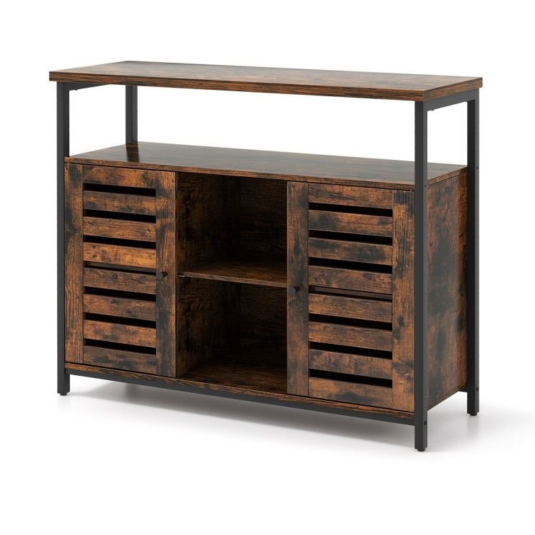 Buffet Cabinet Industrial Sideboard Storage Cabinet with Slatted Door and 3 Adjustable Shelves - Comfortable Living Decor