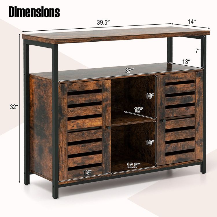 Buffet Cabinet Industrial Sideboard Storage Cabinet with Slatted Door and 3 Adjustable Shelves - Comfortable Living Decor