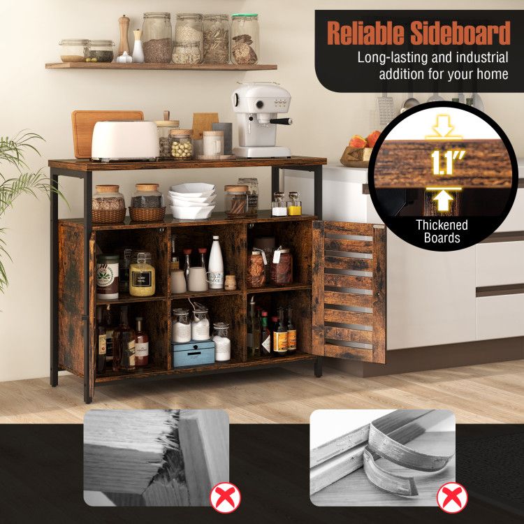 Buffet Cabinet Industrial Sideboard Storage Cabinet with Slatted Door and 3 Adjustable Shelves - Comfortable Living Decor