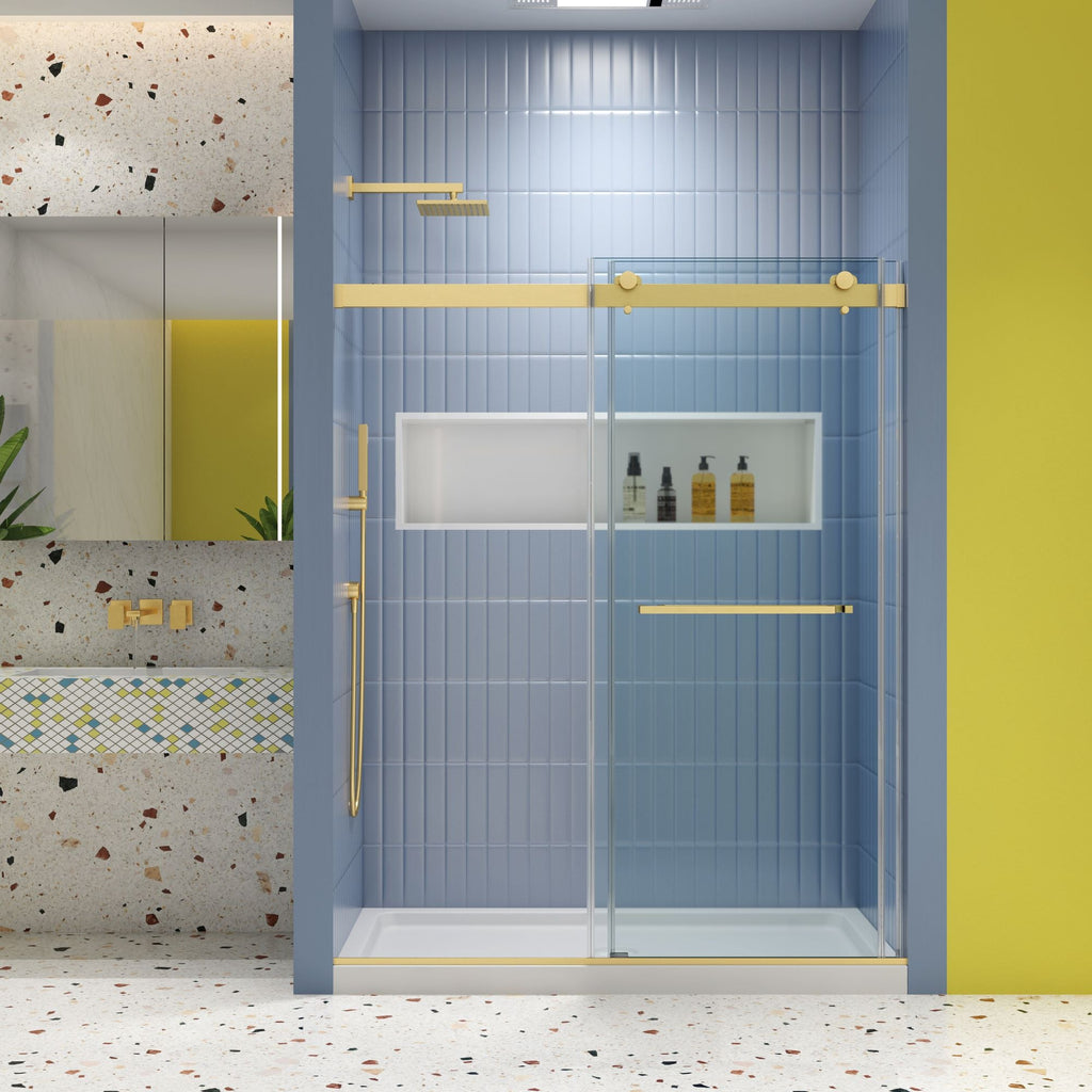 Bypass shower door, sliding door,soft close system, with 5/16" tempered glass and Brushed Gold finish 4874 - Comfortable Living Decor