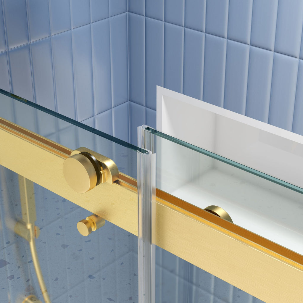 Bypass shower door, sliding door,soft close system, with 5/16" tempered glass and Brushed Gold finish 4874 - Comfortable Living Decor