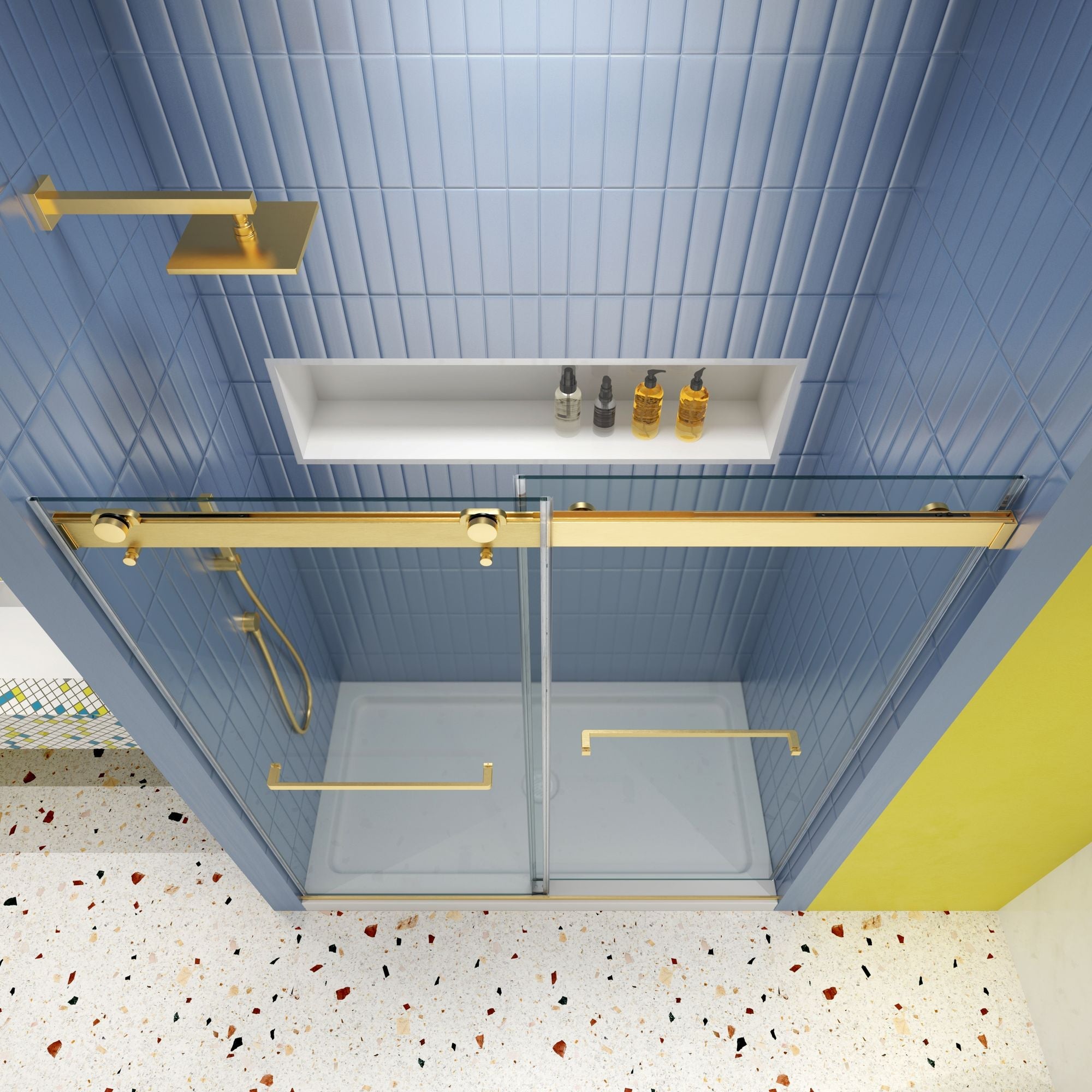 Bypass shower door, sliding door,soft close system, with 5/16" tempered glass and Brushed Gold finish 4874 - Comfortable Living Decor