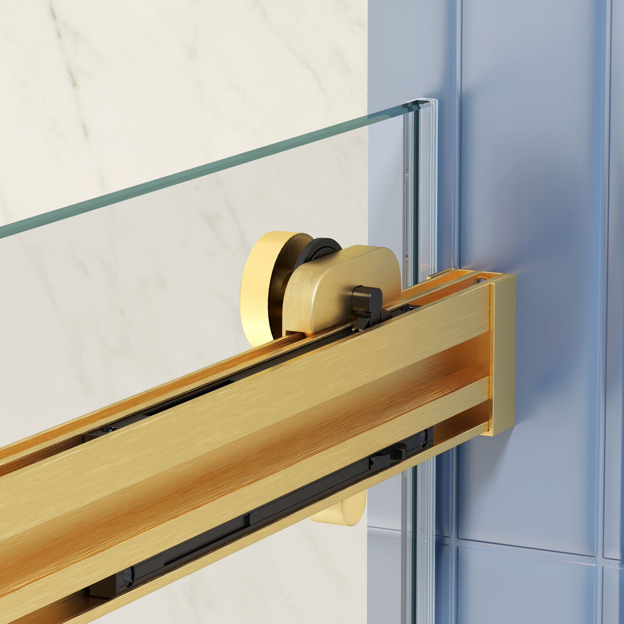 Bypass shower door, sliding door,soft close system, with 5/16" tempered glass and Brushed Gold finish 4874 - Comfortable Living Decor