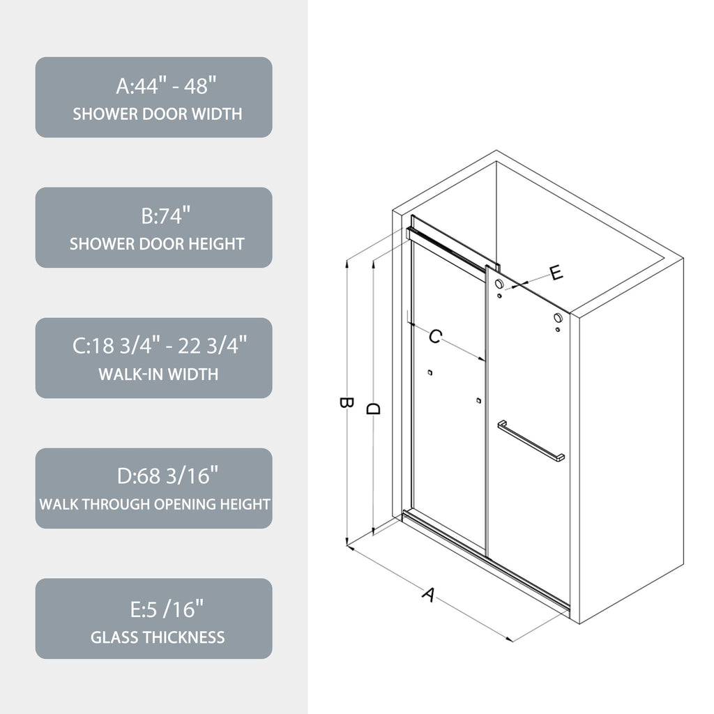 Bypass shower door, sliding door,soft close system, with 5/16" tempered glass and Brushed Gold finish 4874 - Comfortable Living Decor