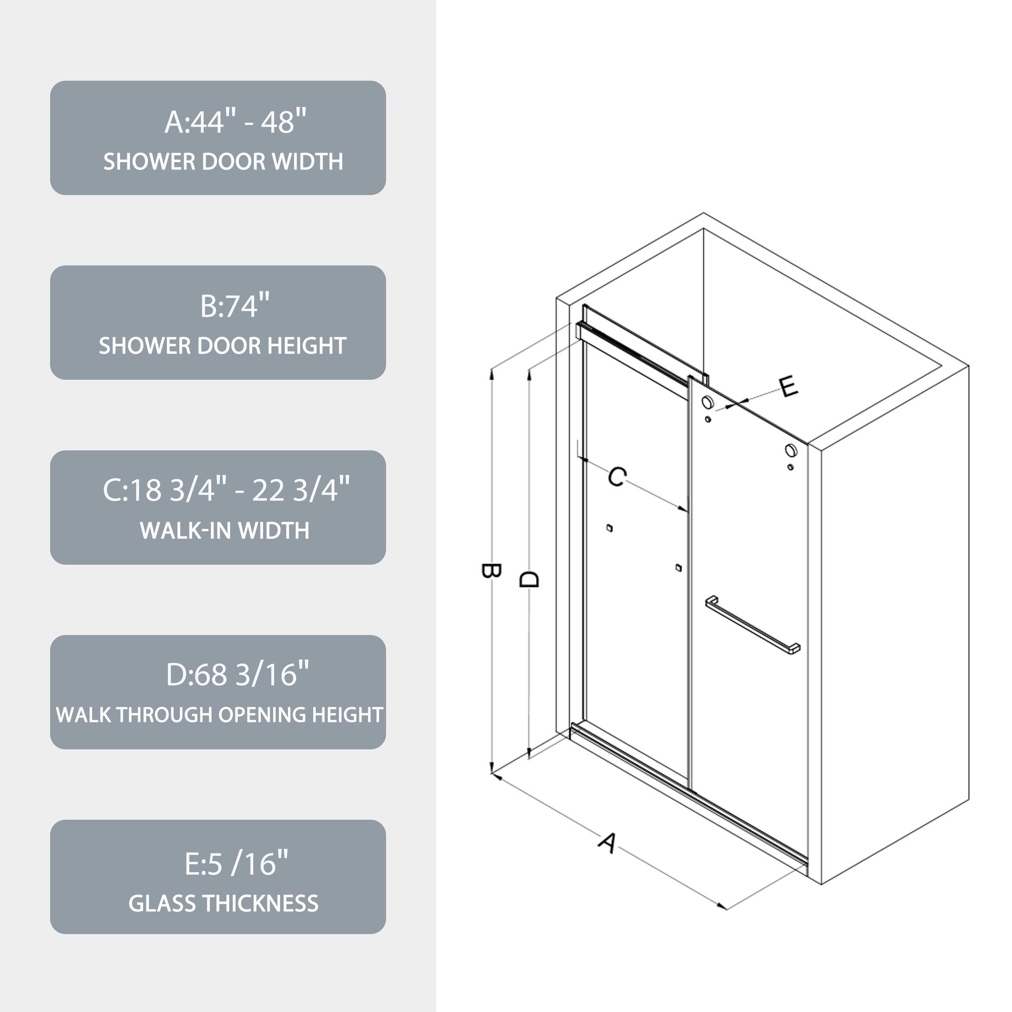 Bypass shower door, sliding door,soft close system, with 5/16" tempered glass and Brushed Gold finish 4874 - Comfortable Living Decor