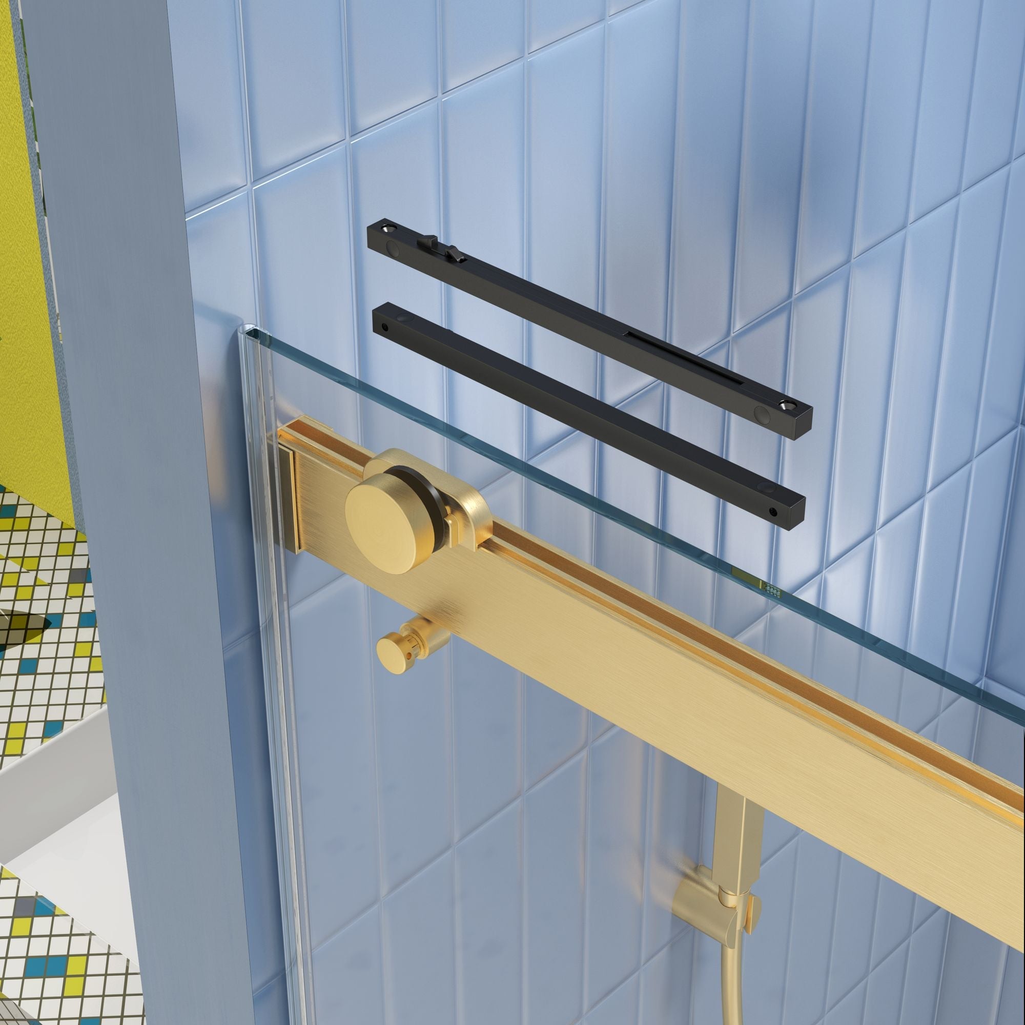 Bypass shower door, sliding door,soft close system, with 5/16" tempered glass and Brushed Gold finish 4874 - Comfortable Living Decor