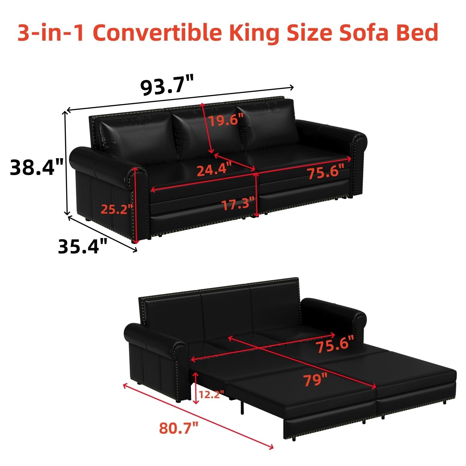 Chesterfield 93.7" King Pull Out Sofa Bed 3 - in - 1 - Comfortable Living Decor