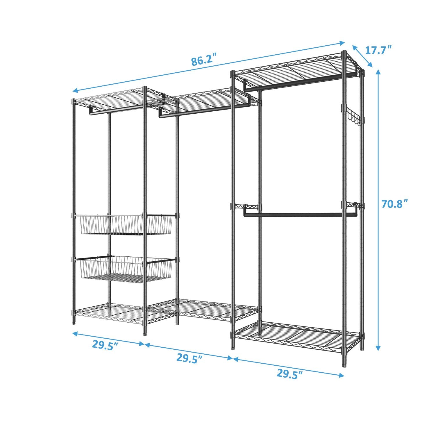 Closet System Organizer White With Sliding Baskets - Black - Comfortable Living Decor