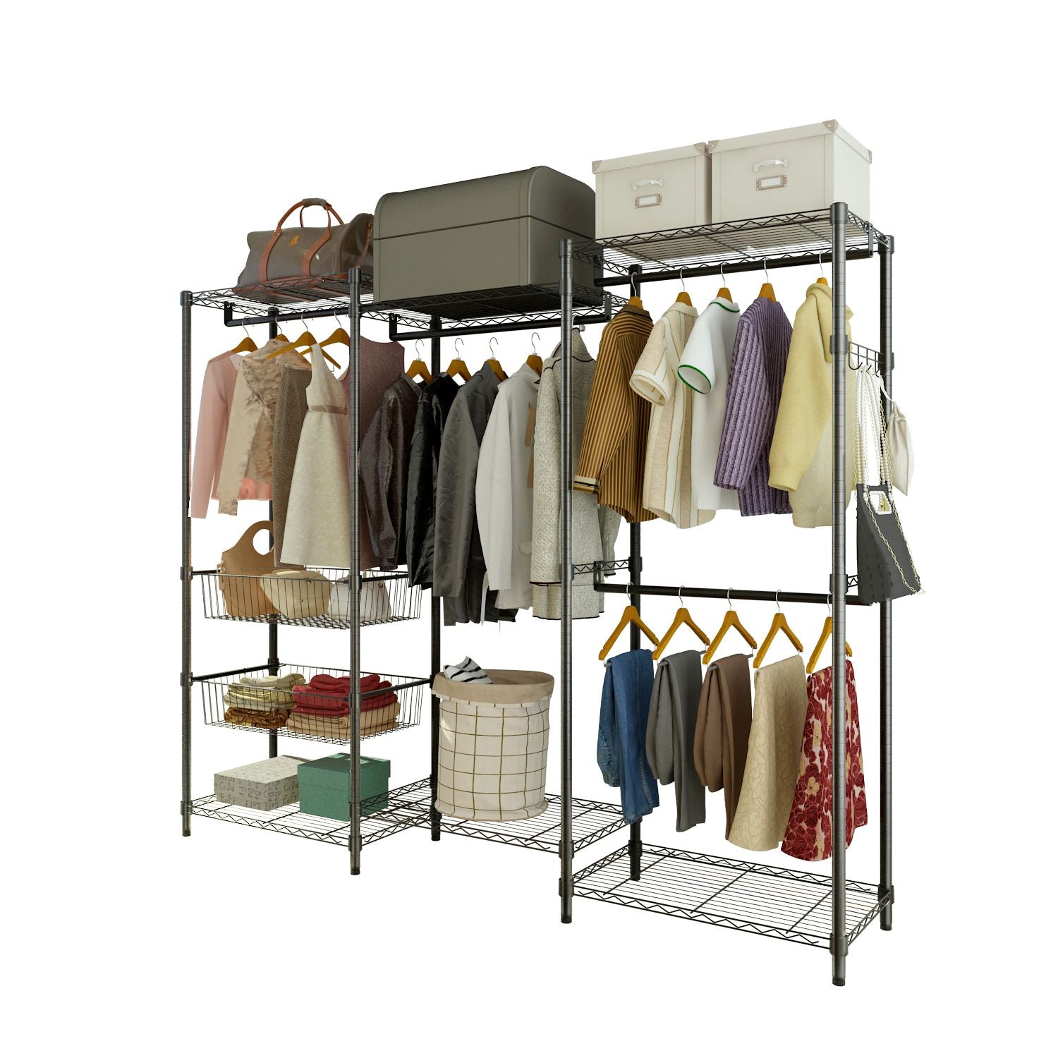Closet System Organizer White With Sliding Baskets - Black - Comfortable Living Decor