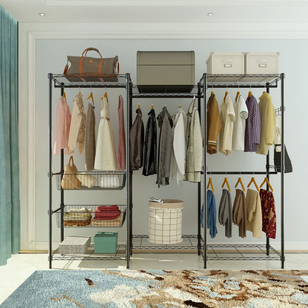 Closet System Organizer White With Sliding Baskets - Black - Comfortable Living Decor