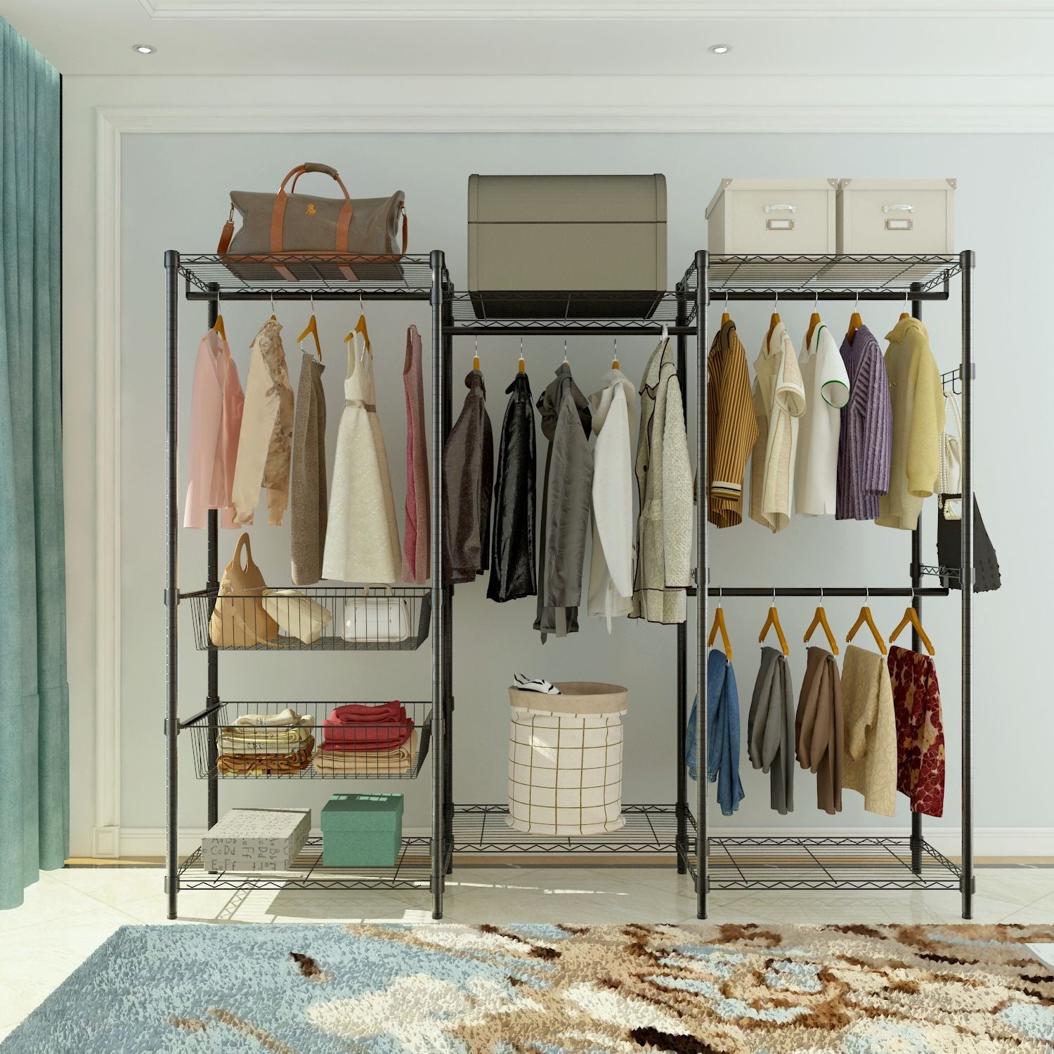 Closet System Organizer White With Sliding Baskets - Black - Comfortable Living Decor