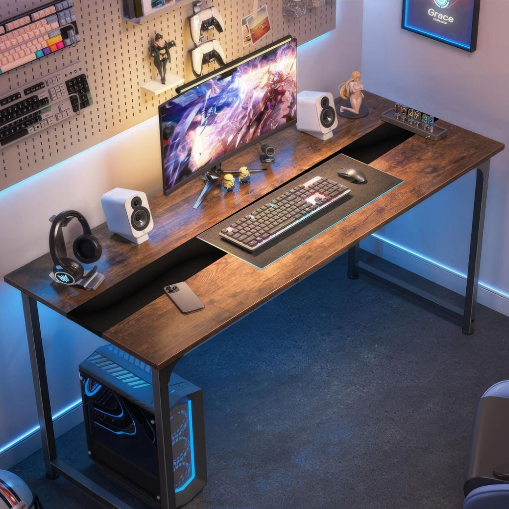 Computer Desk Large Office Desk, 79.5 Inch Gaming Desk Writing Desk Work Desk for Home Office, Study, Modern Simple Wooden Desk, Large Legroom, Metal Frame, Rustic/Black - Comfortable Living Decor