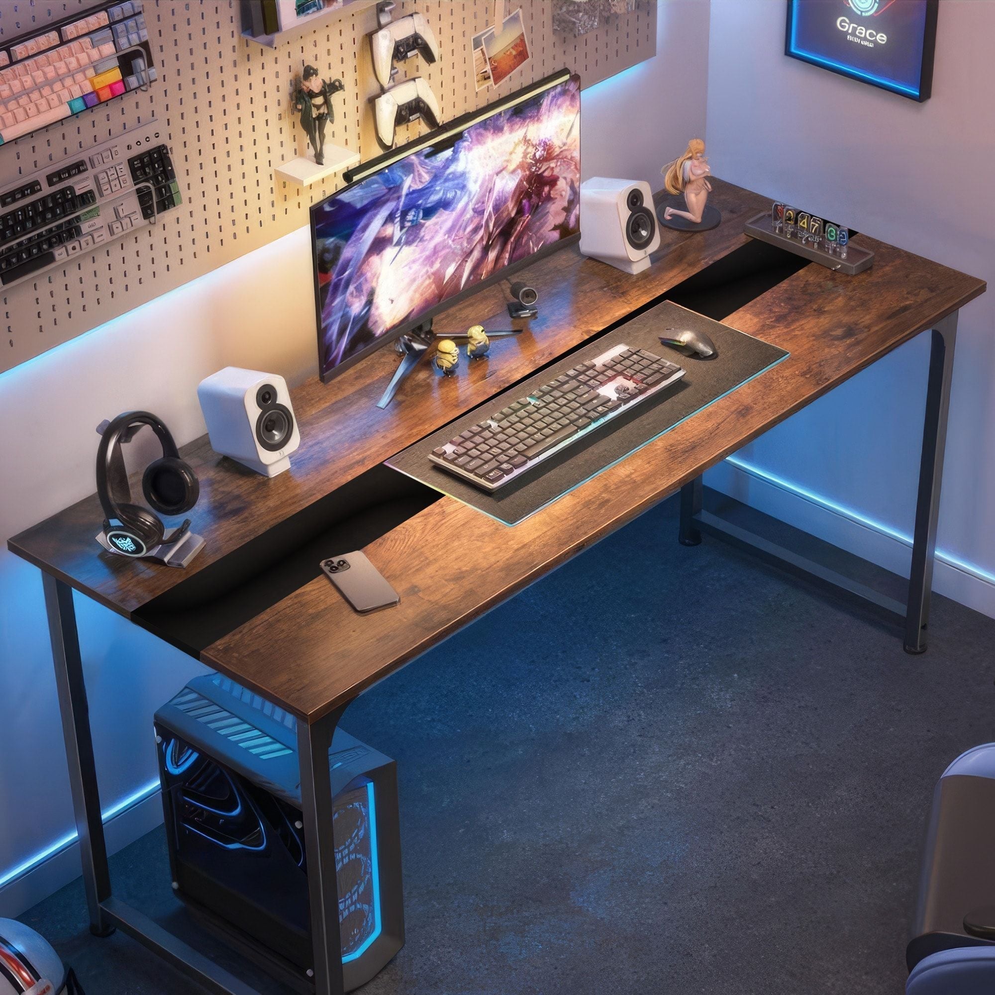 Computer Desk Large Office Desk, 79.5 Inch Gaming Desk Writing Desk Work Desk for Home Office, Study, Modern Simple Wooden Desk, Large Legroom, Metal Frame, Rustic/Black - Comfortable Living Decor