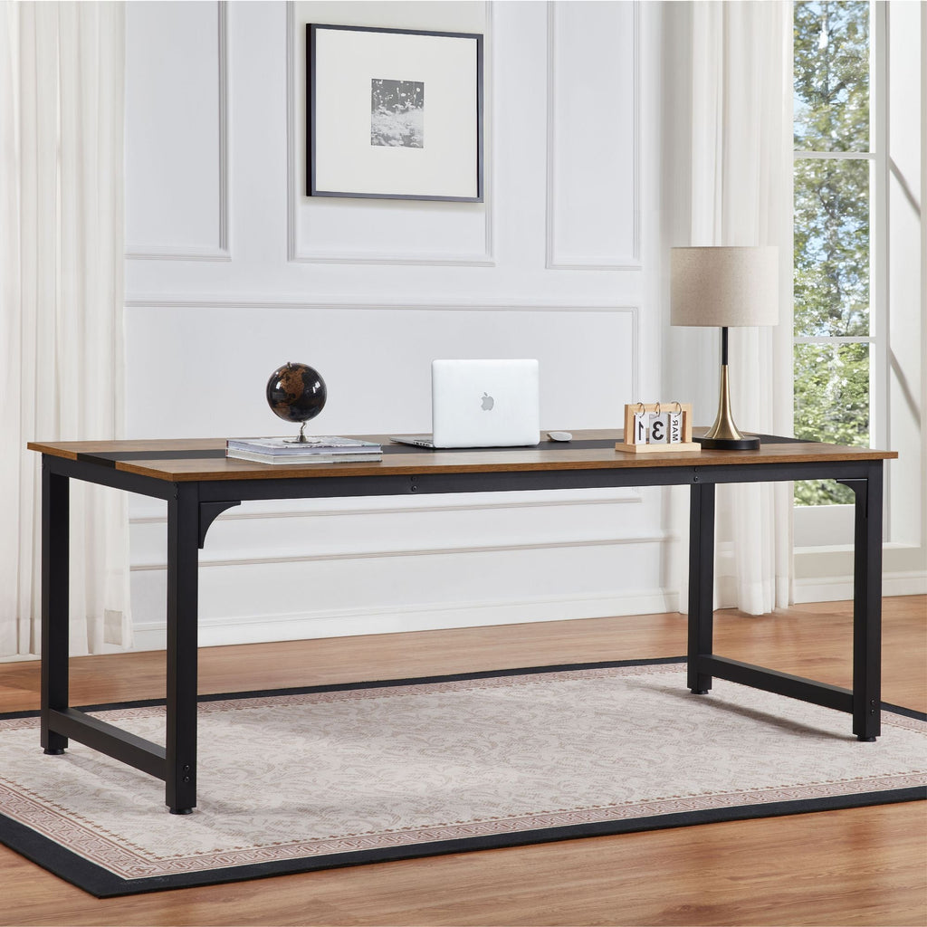 Computer Desk Large Office Desk, 79.5 Inch Gaming Desk Writing Desk Work Desk for Home Office, Study, Modern Simple Wooden Desk, Large Legroom, Metal Frame, Rustic/Black - Comfortable Living Decor