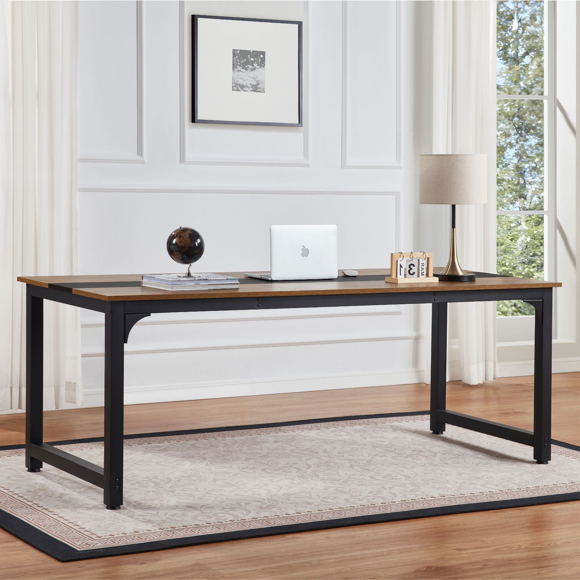 Computer Desk Large Office Desk, 79.5 Inch Gaming Desk Writing Desk Work Desk for Home Office, Study, Modern Simple Wooden Desk, Large Legroom, Metal Frame, Rustic/Black - Comfortable Living Decor