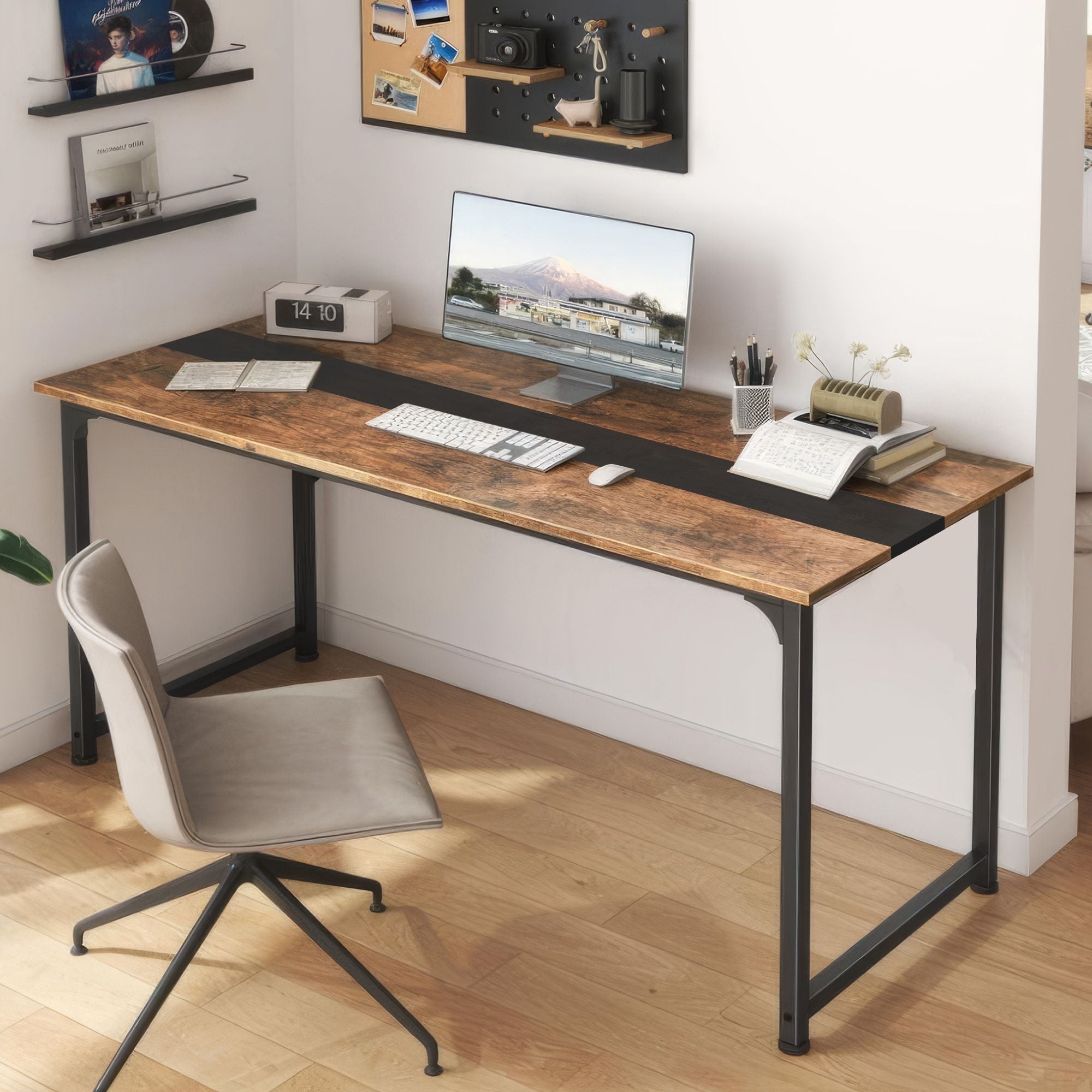 Computer Desk Large Office Desk, 79.5 Inch Gaming Desk Writing Desk Work Desk for Home Office, Study, Modern Simple Wooden Desk, Large Legroom, Metal Frame, Rustic/Black - Comfortable Living Decor