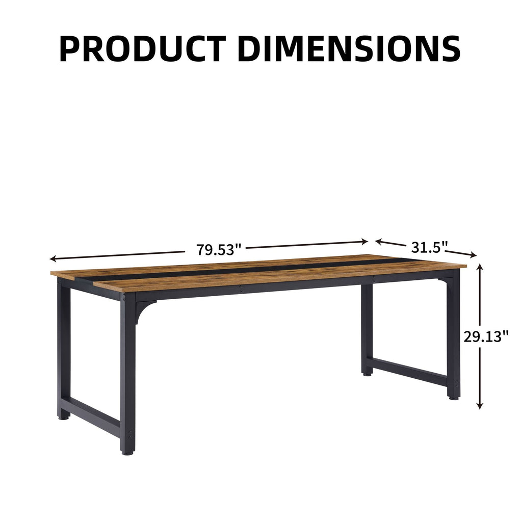 Computer Desk Large Office Desk, 79.5 Inch Gaming Desk Writing Desk Work Desk for Home Office, Study, Modern Simple Wooden Desk, Large Legroom, Metal Frame, Rustic/Black - Comfortable Living Decor